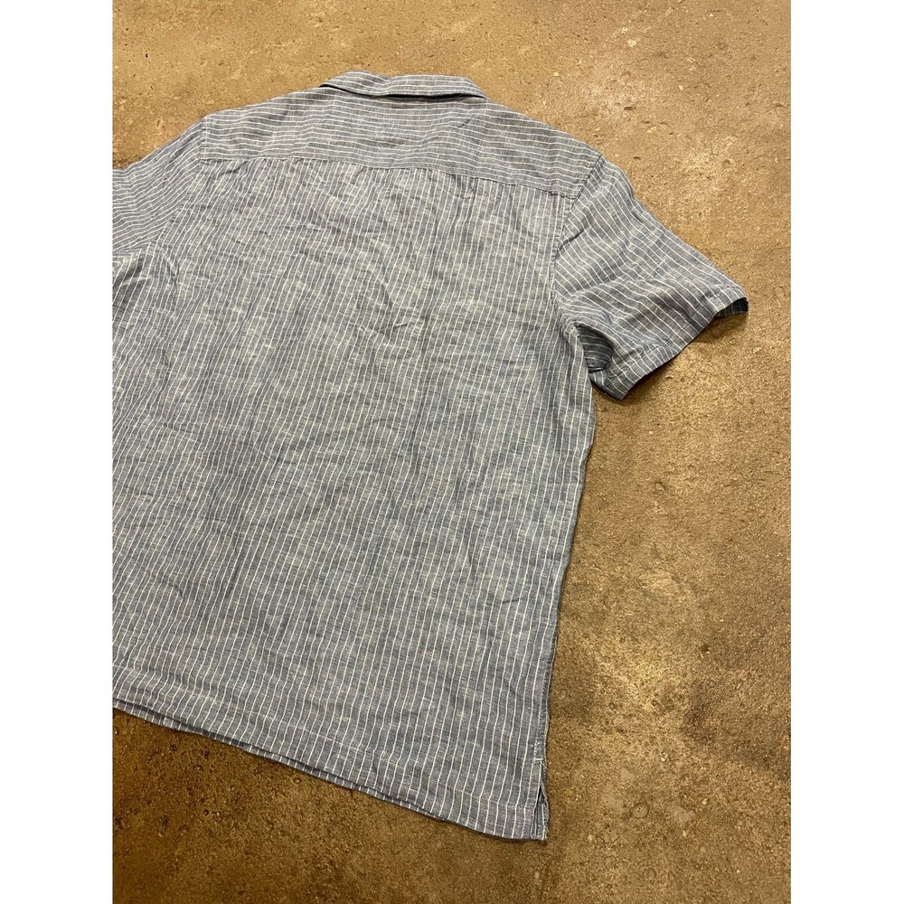Lucky Brand Shirt Mens XL Blue Striped Linen Short Sleeve Camp Collar Casual - Picture 11 of 16